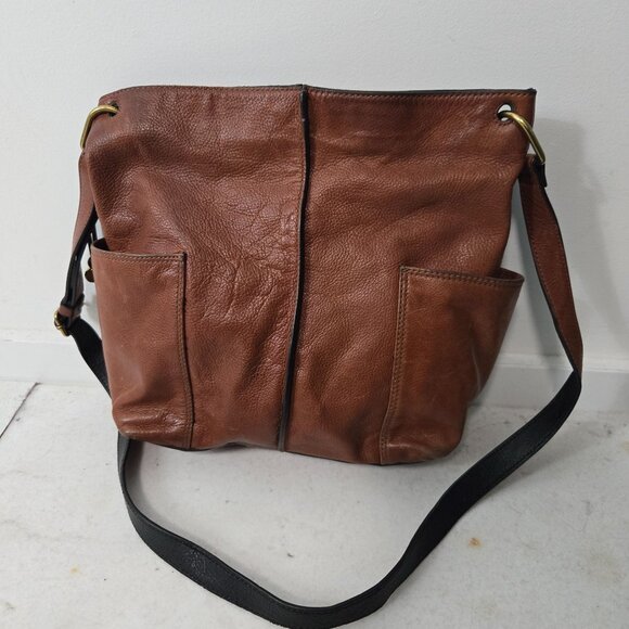 Fossil Handbags - Fossil Brown Cow Hide Leather Crossbody Bag Medium Snap Closure Adjustable